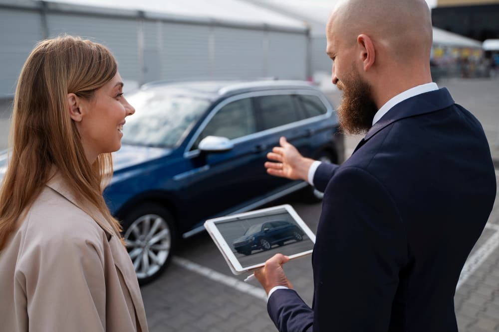 Customer trading or selling a vehicle with a dealership representative